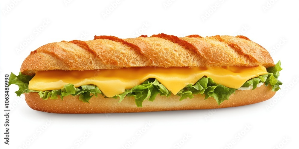 A sandwich containing cheese and lettuce is presented against a white background, clearly showcasing its ingredients of cheese and fresh lettuce within the bread. A sandwich containing cheese and lettuce is presented against a white background, clearly showcasing its ingredients of cheese and fresh lettuce within the bread.