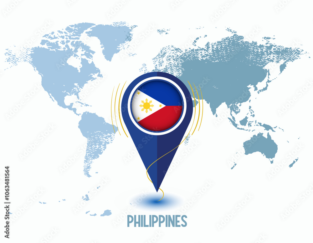 Naklejka premium map with magnified PHILIPPINES, map of my current position, map vector illustration . PHILIPPINES state flag. Map pin PHILIPPINES flag vector, map pointer icon isolated on white background.eps