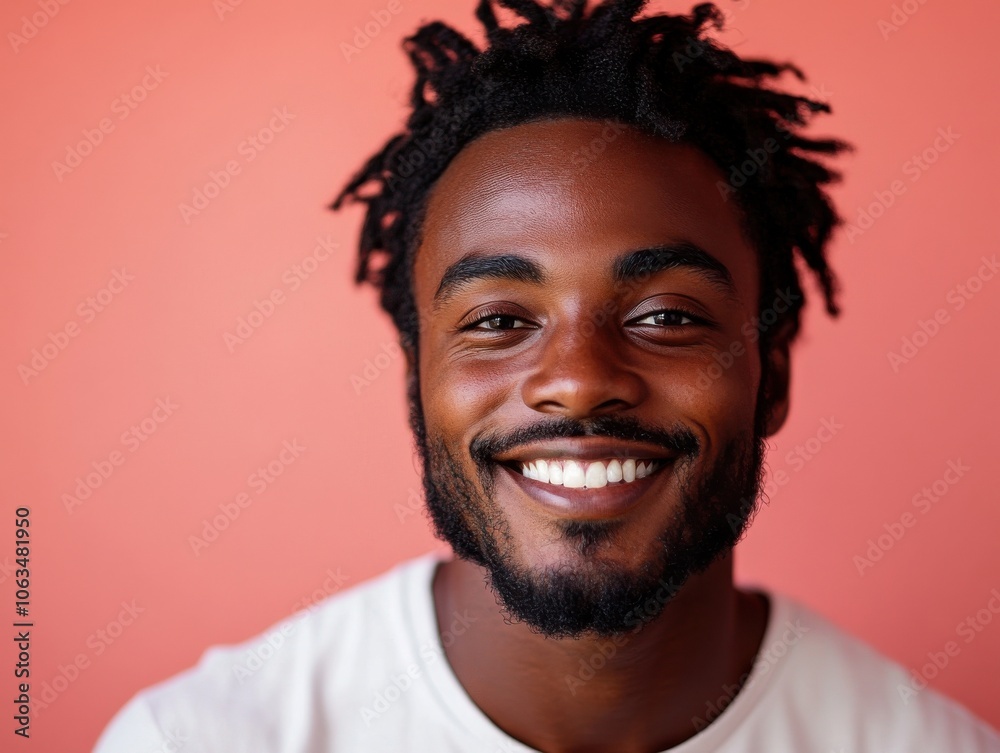 A confident man with a bright smile is pictured against a solid pink background. His expression conveys friendliness and warmth.