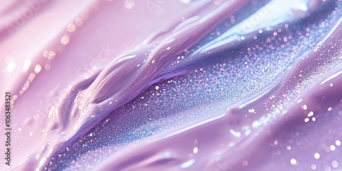 The background features a lovely sweet blue line cream, showcasing makeup shimmer, beauty sparkle, liquid bubbles, and luxurious lilac lavender cream for a pearlescent shine. photo