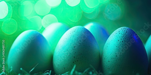 Pet Egg Food against a Neon Green illuminated background. Close up shot showcasing the concept of poultry breeding. photo