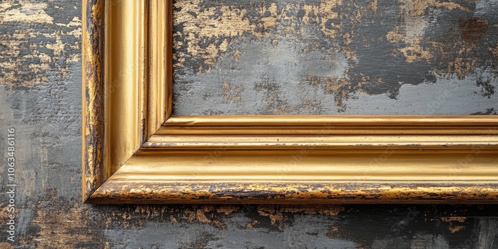An antique gold frame featuring a weathered, distressed finish on the paint, giving it a vintage appearance and character. An antique gold frame featuring a weathered, distressed finish on the paint, giving it a vintage appearance and character.