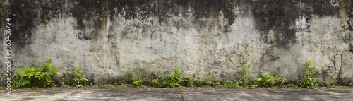 Wallpaper Mural Weathered Concrete Wall with Green Plant Growth Torontodigital.ca