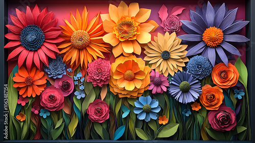 Intricate Paper Cutout of Colorful Fireworks on a Vibrant Background Capturing the Essence of Celebration