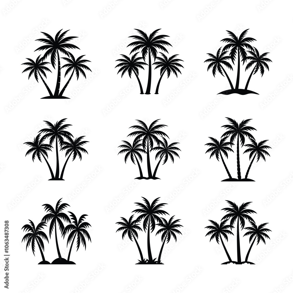 A set of palm tree Vector silhouettes for design elements A set of palm tree Vector silhouettes for design elements