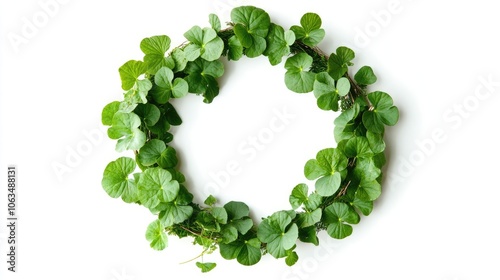 Christmas wreath adorned with gotu kola plants, isolated on a white background, offering ample copy space for your designs. This Christmas wreath enhances any festive display.
