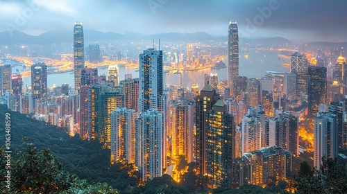 Hong Kong Skyline Night View Cityscape Urban Skyscrapers Buildings Lights Asia Travel Architecture