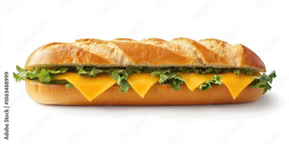 A sandwich containing cheese and lettuce is presented against a white background, clearly showcasing its ingredients of cheese and fresh lettuce within the bread. A sandwich containing cheese and lettuce is presented against a white background, clearly showcasing its ingredients of cheese and fresh lettuce within the bread.