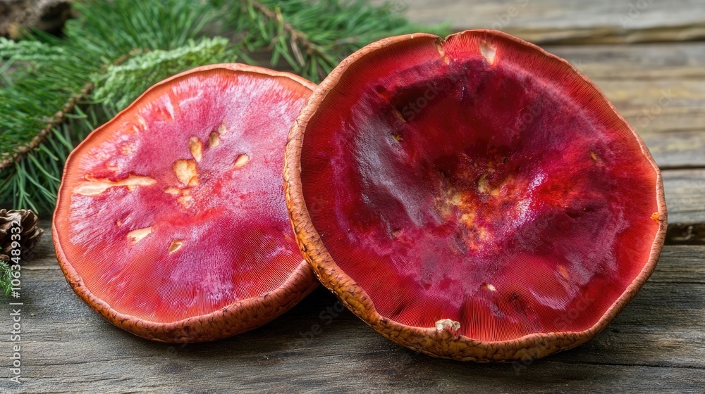 Vibrant deep red mushroom captured in an autumn forest setting, perfect for mushrooming enthusiasts. This edible boletus edulis highlights the beauty of organic, vegetarian food. Ample copy space. Vibrant deep red mushroom captured in an autumn forest setting, perfect for mushrooming enthusiasts. This edible boletus edulis highlights the beauty of organic, vegetarian food. Ample copy space.