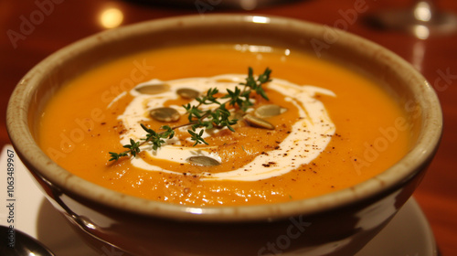 butternut squash soup with toasted pumpkin seeds
