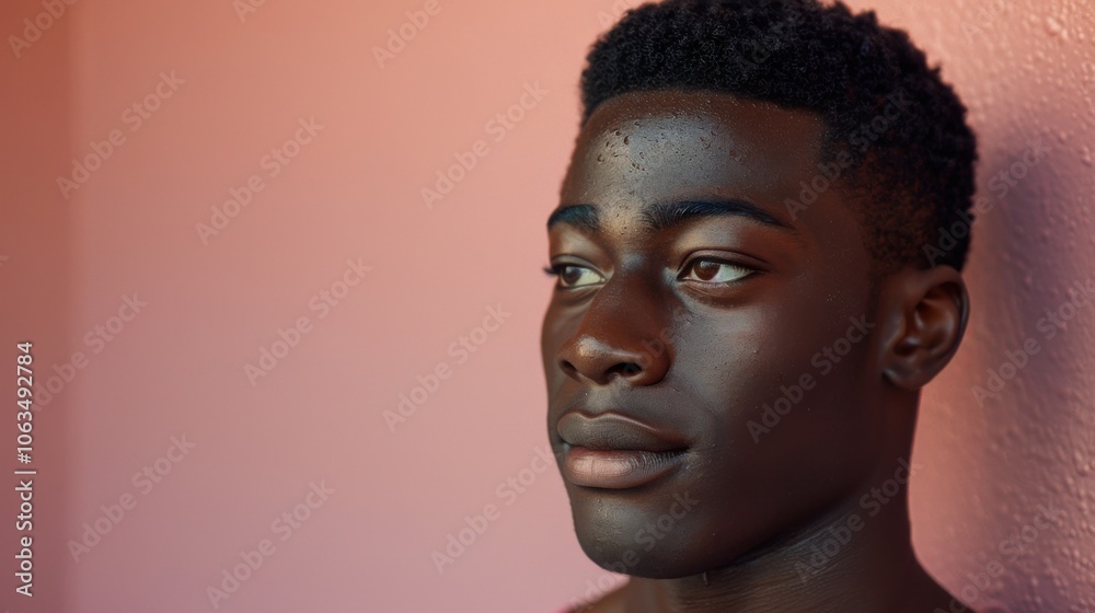 A person with a thoughtful expression stands against a pink wall, highlighting their stylish appearance and cropped attire. A person with a thoughtful expression stands against a pink wall, highlighting their stylish appearance and cropped attire.