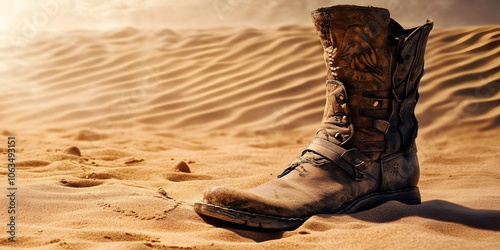 antique cowboy boot with desert background
