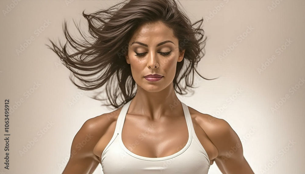 a brunette woman wearing a white top practises the yoga philosophy, meditation a brunette woman wearing a white top practises the yoga philosophy, meditation