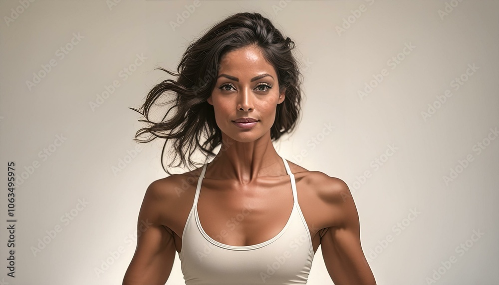 Obraz premium a brunette woman wearing a white top practises the yoga philosophy, meditation