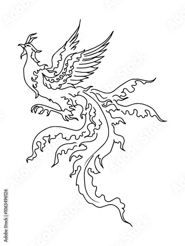 illustration outline phoenix asian painting