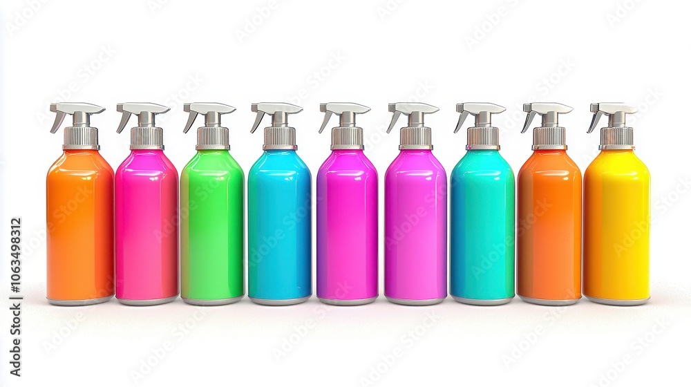 Cleanliness: Disinfectant sprays lined up on a cleaning cart, ready for use throughout the livestock facility. Cleanliness: Disinfectant sprays lined up on a cleaning cart, ready for use throughout the livestock facility.