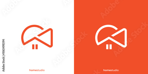 Home Studio Logo. Home and Abstract Play Buttons with Lineart Outline Style. Home Play Logo, Icon, Symbol, Vector, Design inspiration.