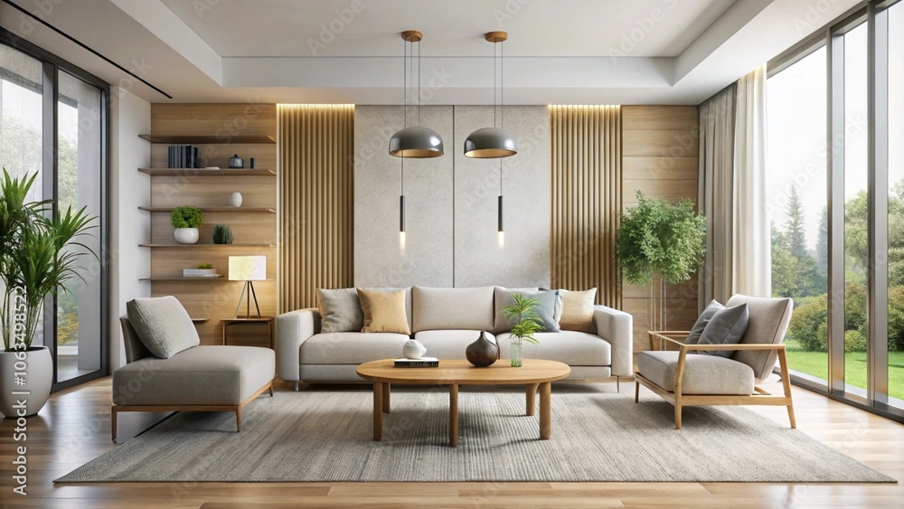 Modern minimalist living room with neutral tones Modern minimalist living room with neutral tones