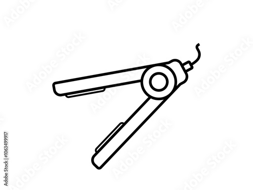 Hair straightener tamplet vector icon. Hair iron. Temporary straightening of curly hair with heating. Hair styling tools. Flat illustration. Contour symbol. Vector