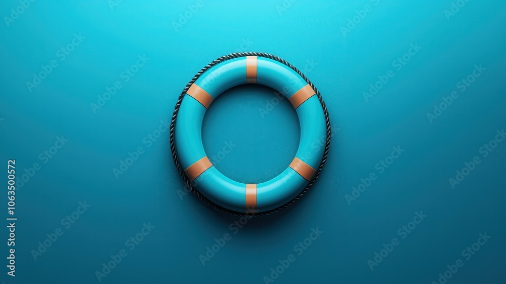 A vibrant life ring floats against a teal background, symbolizing safety and rescue in aquatic environments. A vibrant life ring floats against a teal background, symbolizing safety and rescue in aquatic environments.