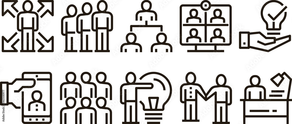 Naklejka premium Teamwork thin line icons set collection