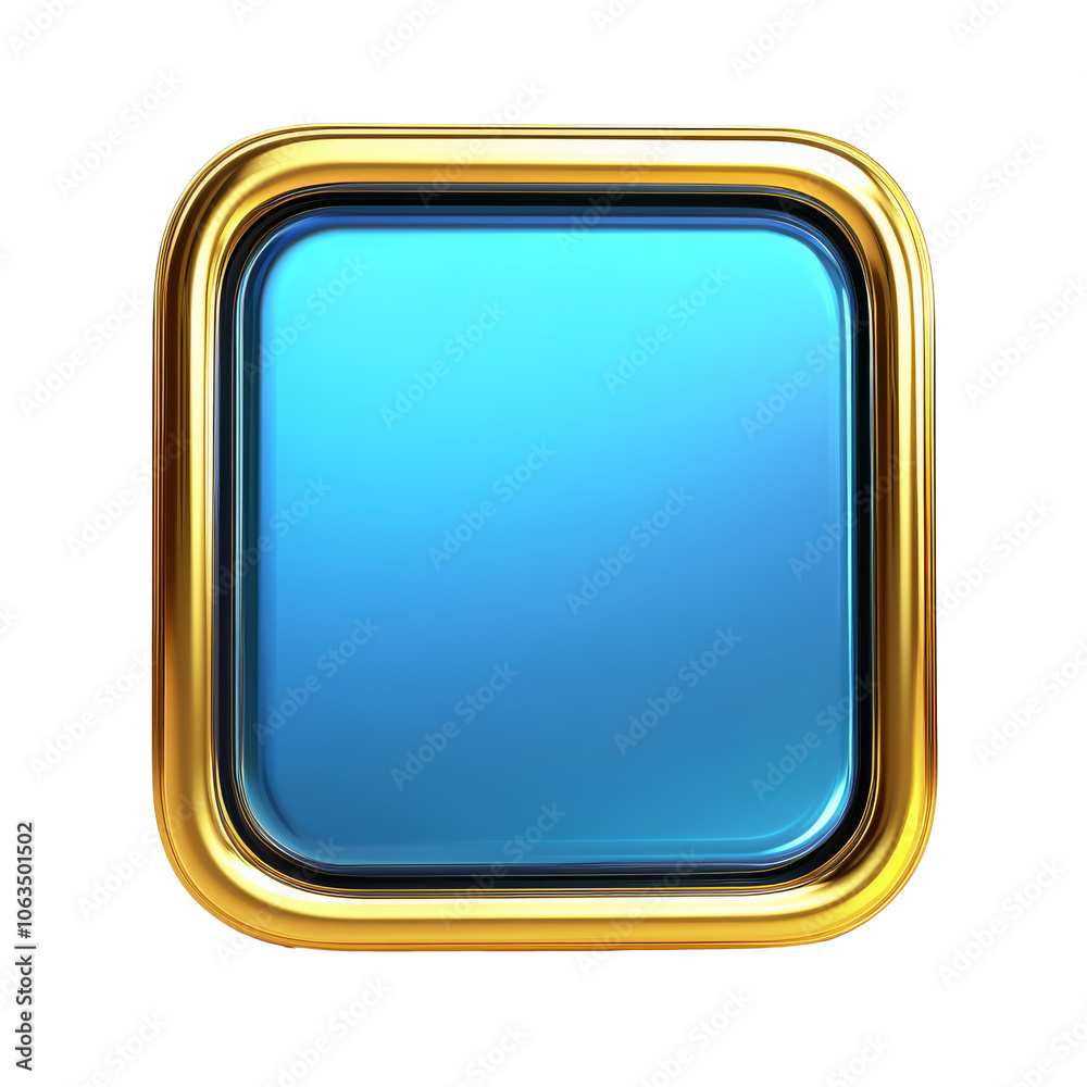 Shiny blue square icon with gold border design transparent Shiny blue square icon with gold border design transparent