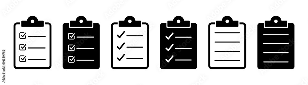 Checklist icon set. Clipboard icon vector. Compliance icon, quality check line sign Checklist icon set. Clipboard icon vector. Compliance icon, quality check line sign
