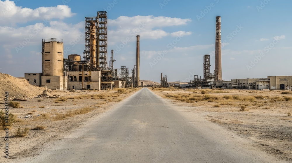 Abandoned Industrial Site with Desert Landscape Abandoned Industrial Site with Desert Landscape