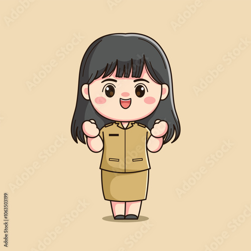 cute female teacher character with both hands clasped