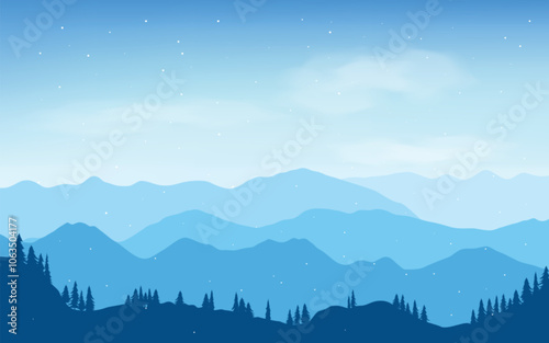 Silhouettes of winter panoramic mountains view landscape	
