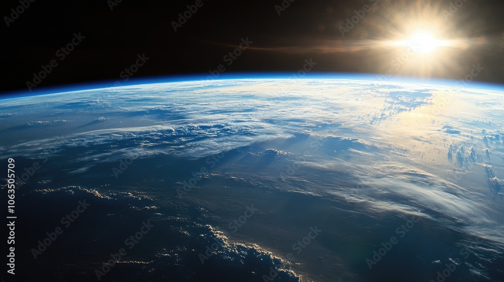 Fototapeta premium Earth View from Space at Sunrise