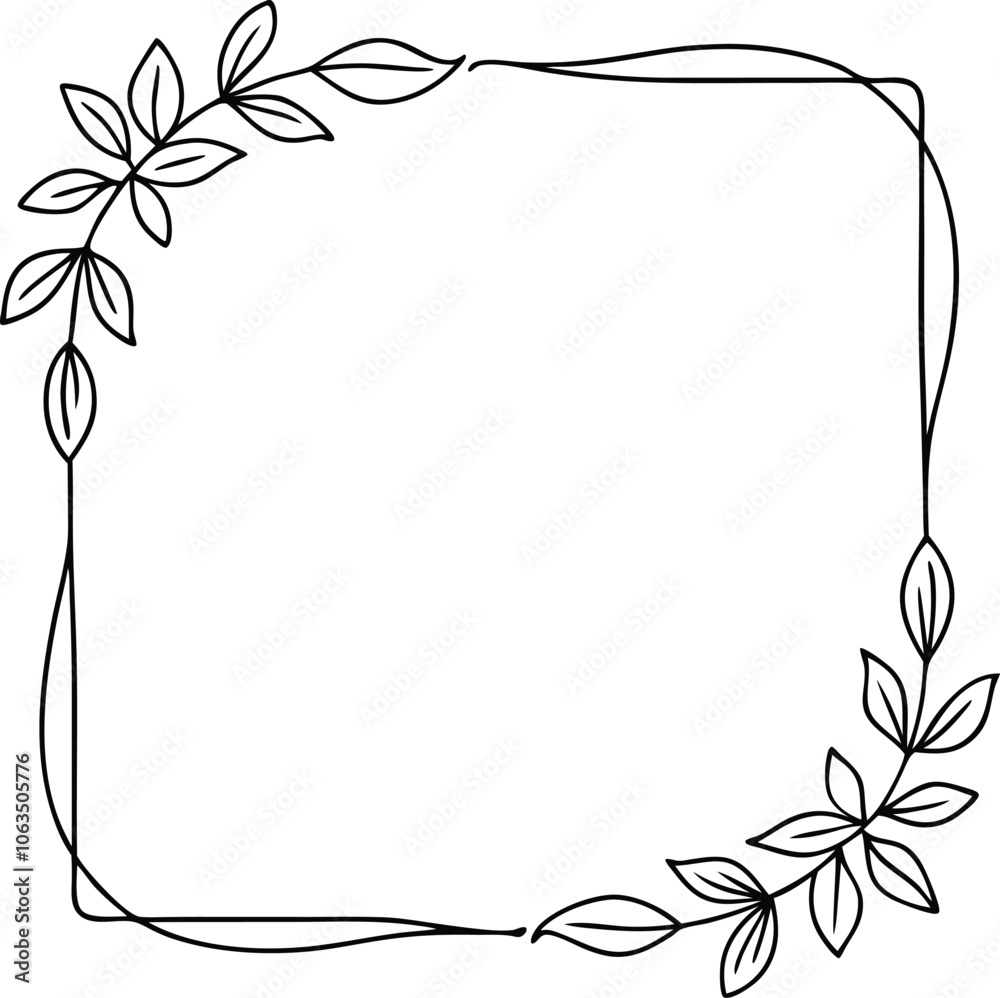 lineart minimalist floral hand drawn frame with leaf and simple floral border lineart minimalist floral hand drawn frame with leaf and simple floral border