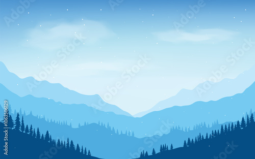 Silhouettes of winter panoramic mountains view landscape	
