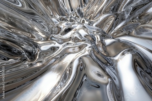 Abstract Liquid Metal Texture With Reflective Surface and Fluid Forms