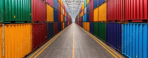 Colorful Shipping Containers Lined Up in a Row. photo