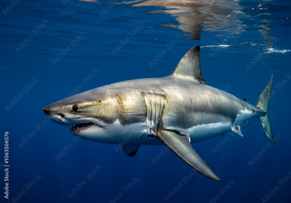 Naklejka premium Great white sharks are one of the largest predatory fish in the world, underwater