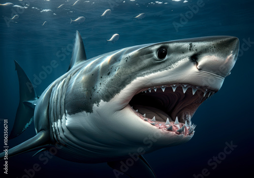 Great white sharks are one of the largest predatory fish in the world, underwater photo