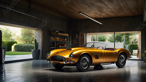Arafed view of a classic sports car in a garage