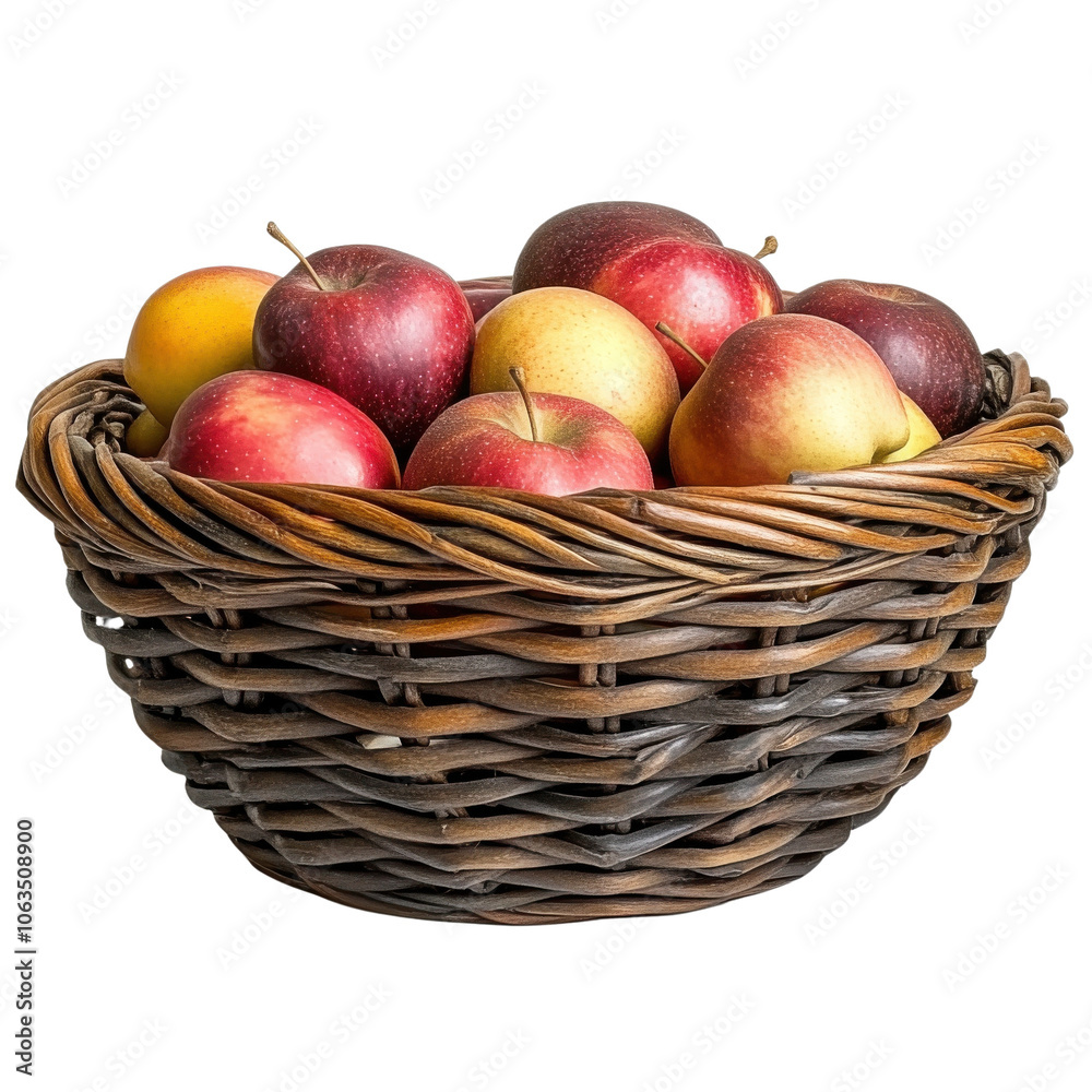 A beautifully arranged basket filled with fresh, vibrant apples, showcasing a variety of red and yellow hues, perfect for healthy eating.