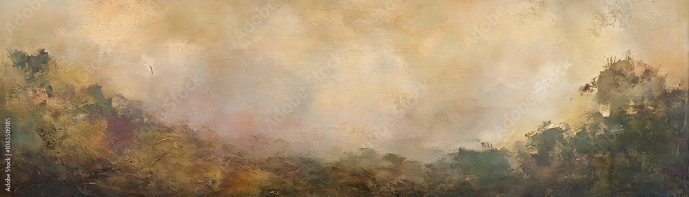 Abstract Landscape Painting with Brown, Green, and Beige Tones