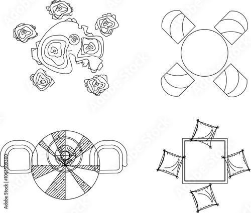 Vector sketch illustration silhouette design of dining room interior table chair furniture