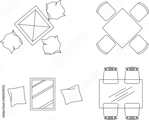 Vector sketch illustration silhouette design of dining room interior table chair furniture