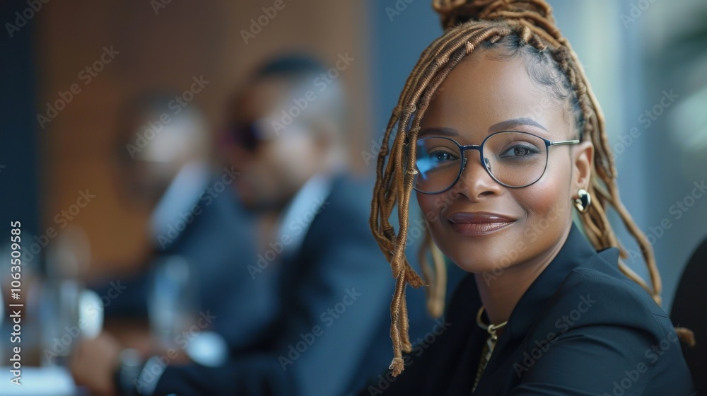 A cheerful young woman with glasses and braided hair sits confidently in a business setting, exuding professionalism and charm. A cheerful young woman with glasses and braided hair sits confidently in a business setting, exuding professionalism and charm.