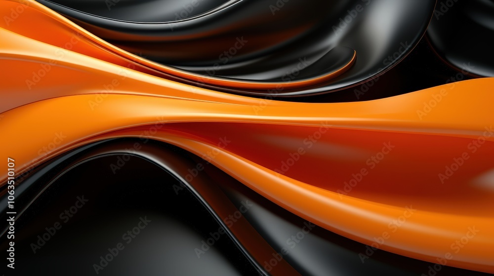 Fototapeta premium Abstract Orange and Black Wavy Lines A Minimalist Design Featuring Contrasting Colors and Fluid Shapes