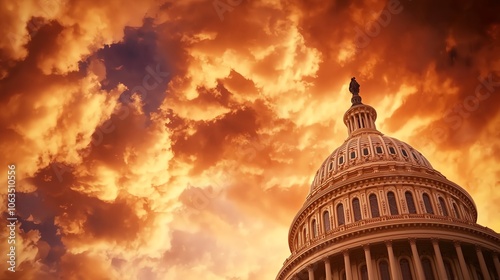Dramatic sky backdrop over a prominent dome, capturing an impressive architectural landmark.