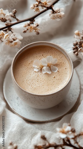 cup of latte artfully arranged against a pristine white background showcasing rich textures and creamy colors inviting warmth and comfort in a simple yet elegant presentation