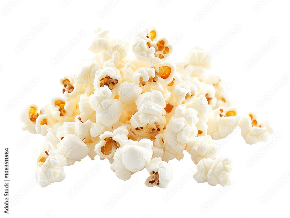 Freshly popped popcorn in a delightful pile, cut out transparent Freshly popped popcorn in a delightful pile, cut out transparent
