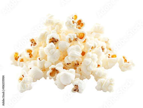 Freshly popped popcorn in a delightful pile, cut out transparent