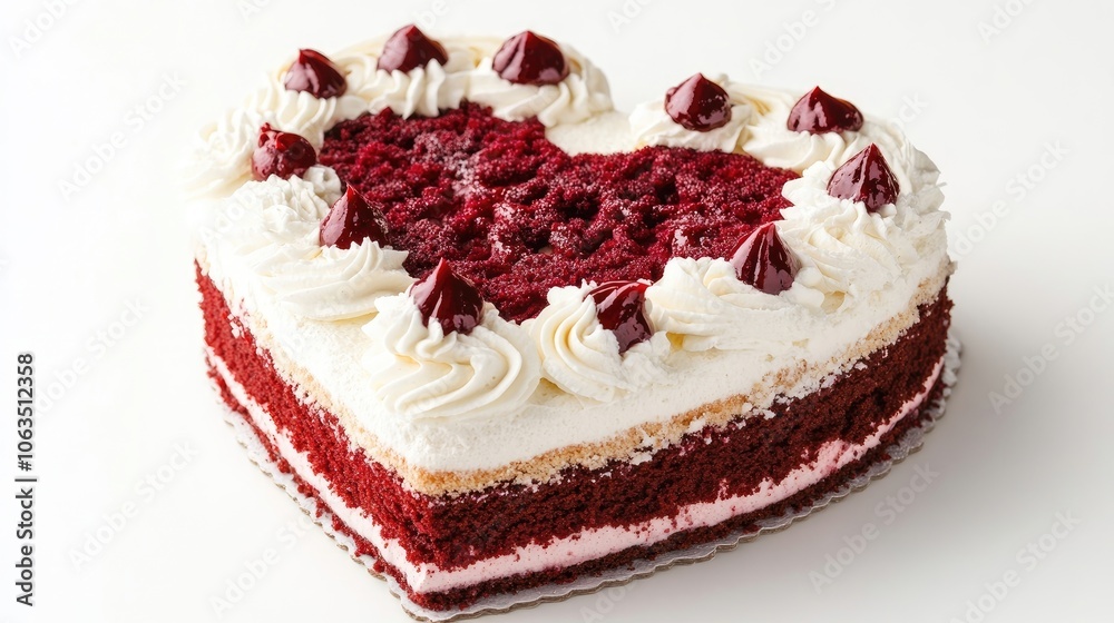 Delicious heart-shaped cake with cream, perfectly designed for holiday celebrations, set against a white background. Ideal for food styling and dessert presentations. Delicious heart-shaped cake with cream, perfectly designed for holiday celebrations, set against a white background. Ideal for food styling and dessert presentations.