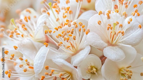 Closeup of Amygdalus Callosa blossoms, highlighting the intricate pistils and stamen. This stunning Amygdalus Callosa image offers vibrant details and ample copy space for design needs. photo